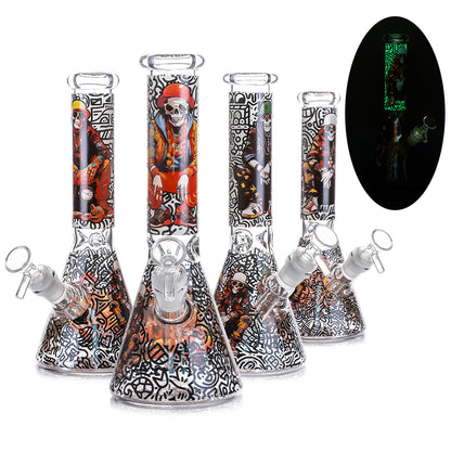 10" Beaker Decal Glow in The Dark with 14mm Male bowl