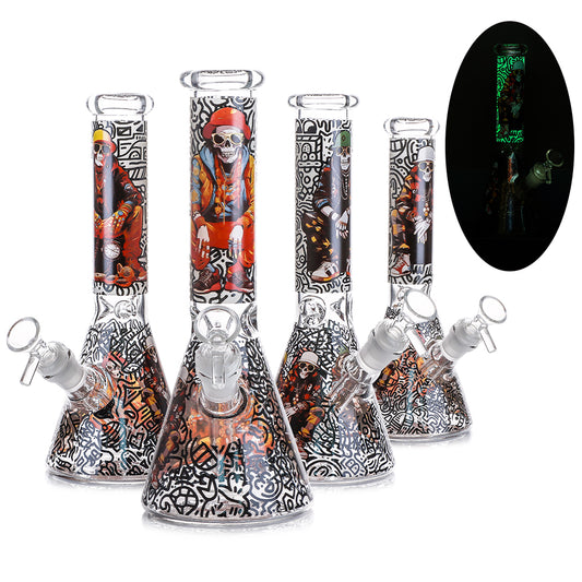 10" Beaker Decal Glow in The Dark with 14mm Male bowl