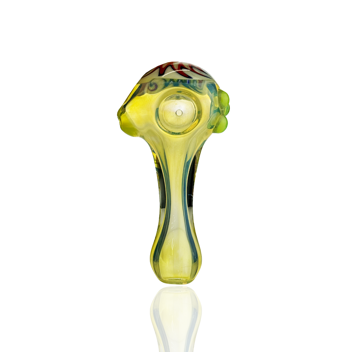 4.5" Silver Fume Glass Hand Pipe Spoon with Wig Wag Head Design