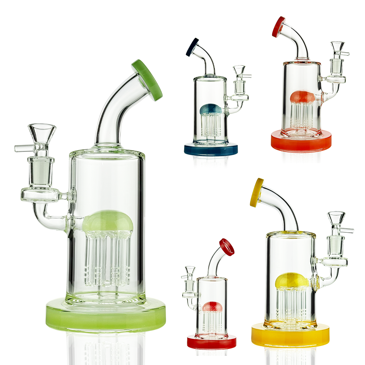 8" Tree Percolator Water Pipe | Rod Color Glass | 14mm Male Bowl