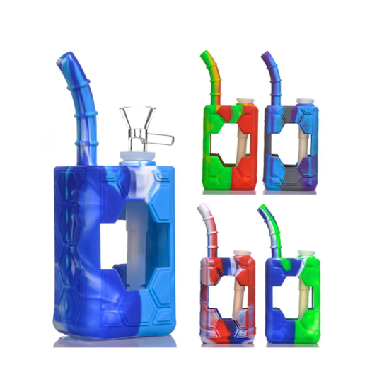 8-Inch Silicone & Glass Juice Box Water Pipe with 14mm Male Bowl