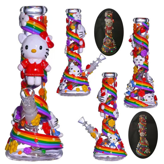 10" Glow In Dark Rainbow Bong with 14mm Male Bowl