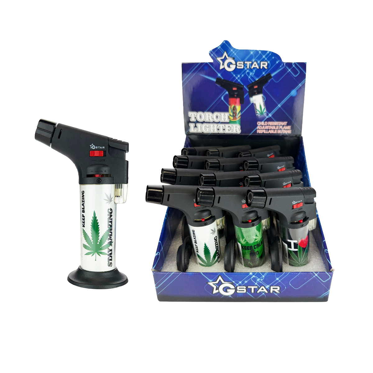 Table Torch Leaf Print  - 12 pcs per Display