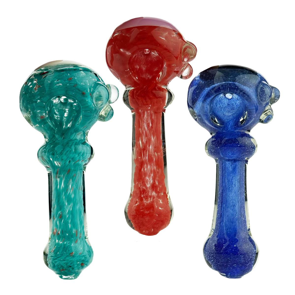4" Color Frit Glass with Color Tube Head Hand Pipe Spoon