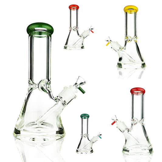 10" 9mm Beaker Thick Base with Rod Color and 14mm Male Bowl