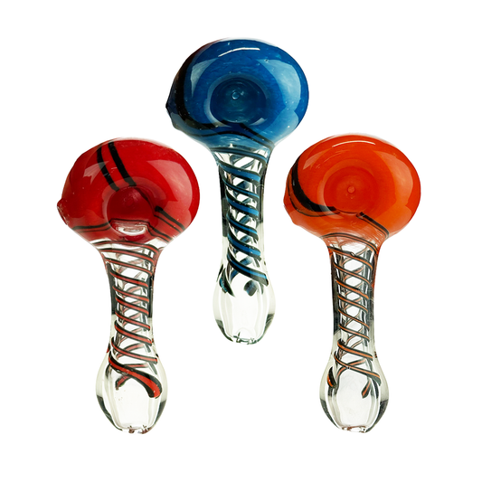 4.5" Hand Pipe Spoon with Frit Head and Swirl Art