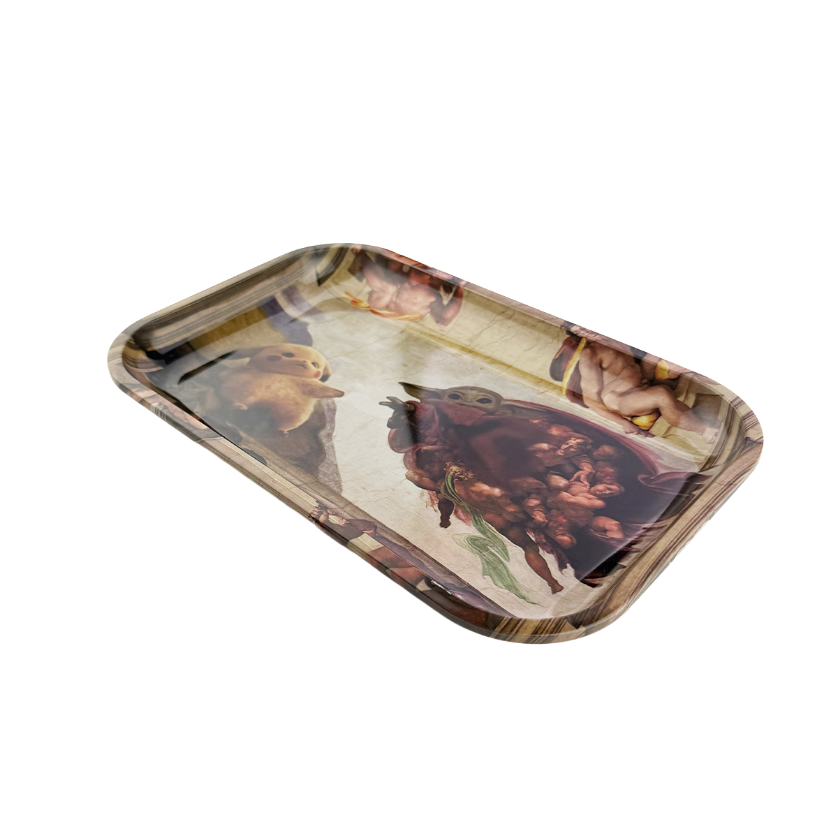 Medium Metal Rolling Tray – Yoda & Pikachu Sistine Design | 7.5" x 11"