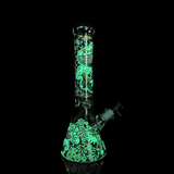 14" Glow In Dark Beaker with Designs Art and 14mm Male Bowl