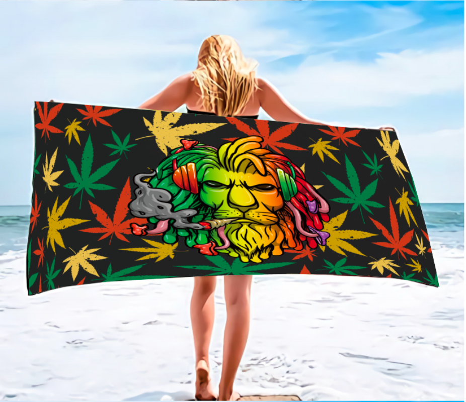 Lion Smoking Beach Towel Size 64 x 30 Inches