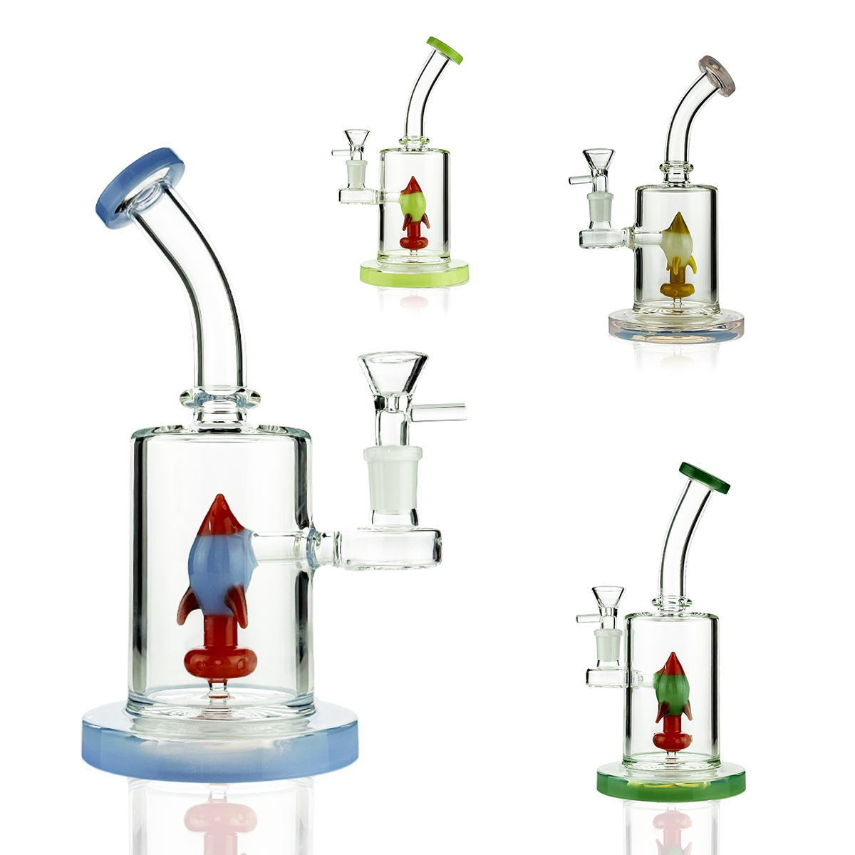 8" Water Pipe Bong with Rocket Shower 14mm Male Bowl