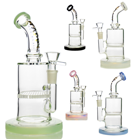8" Water Pipe Honeycomb Shower with 14mm Male Bowl Happy Fumes Glass