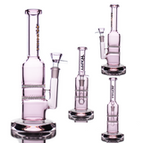 10" HAPPY FUMES GLASS Pink Straight Shooter with Double Honeycomb Perc and 14mm Male Bowl