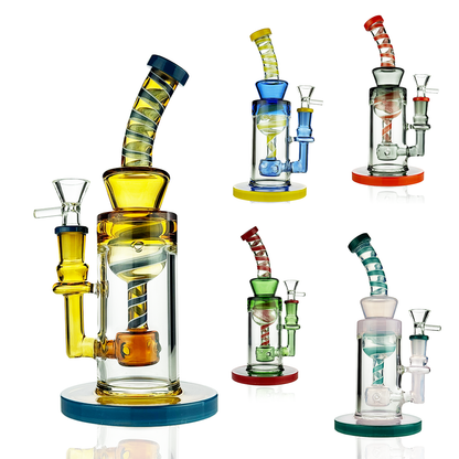 9" American Rod Color Glass Water Pipe | Shower Perc | 14mm Male Bowl