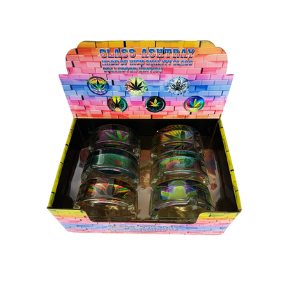 Glass Ashtray Cannabis Leaf Design 6 Pieces per Tray