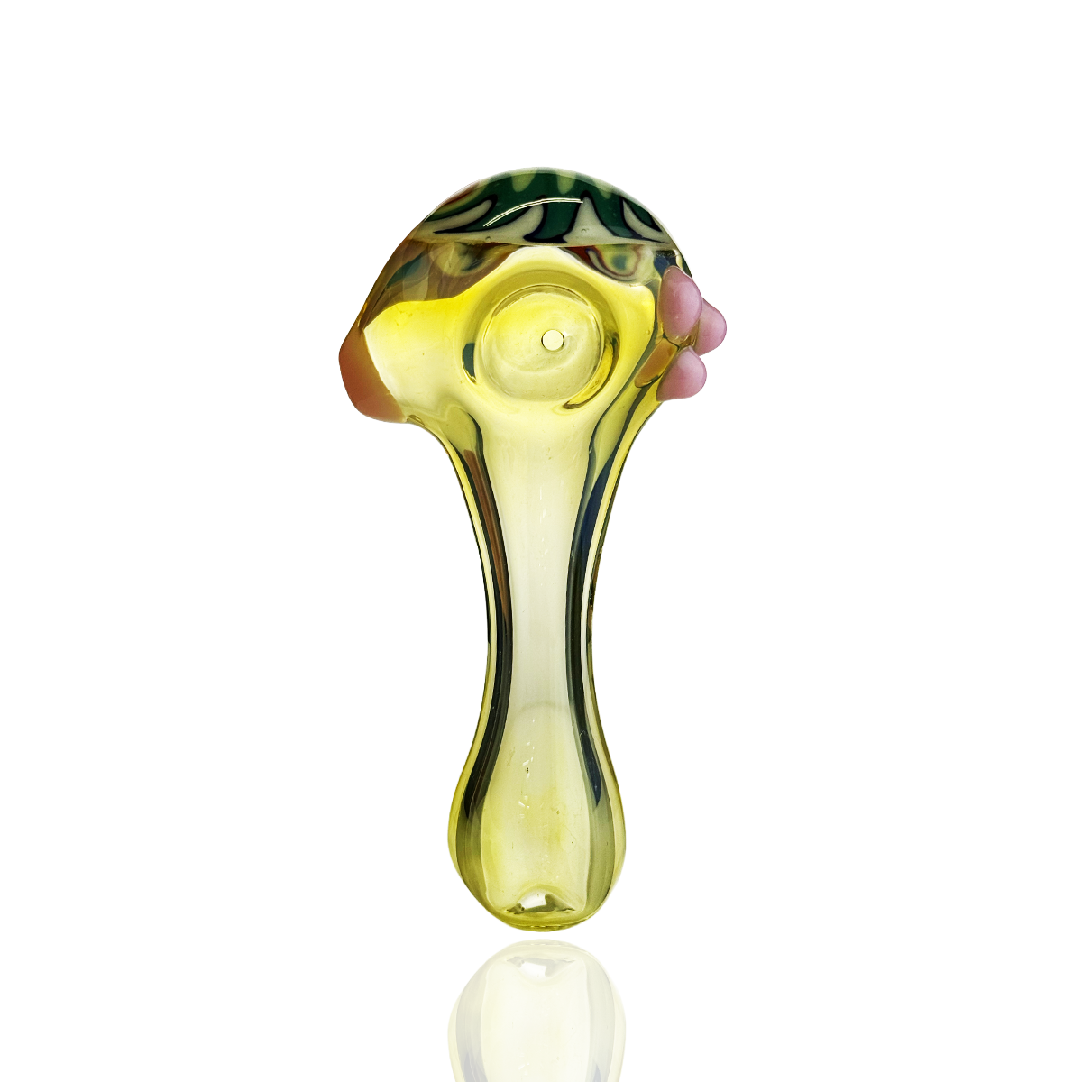 4.5" Silver Fume Glass Hand Pipe Spoon with Wig Wag Head Design