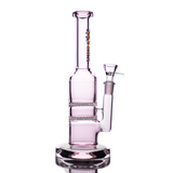 10" HAPPY FUMES GLASS Pink Straight Shooter with Double Honeycomb Perc and 14mm Male Bowl