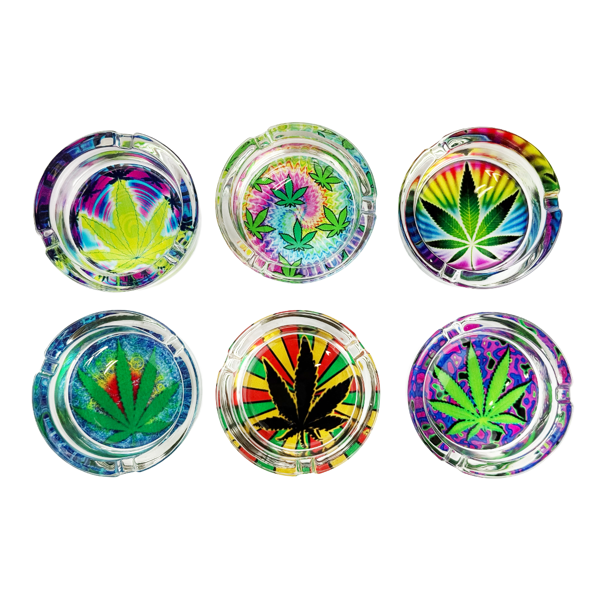Glass Ashtray Cannabis Leaf Design 6 Pieces per Tray