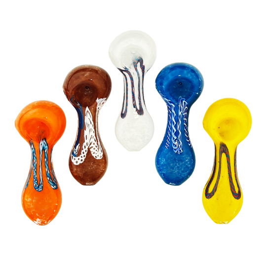 3.5" Hand Pipe Spoon with Color Frit Pressed Mouth