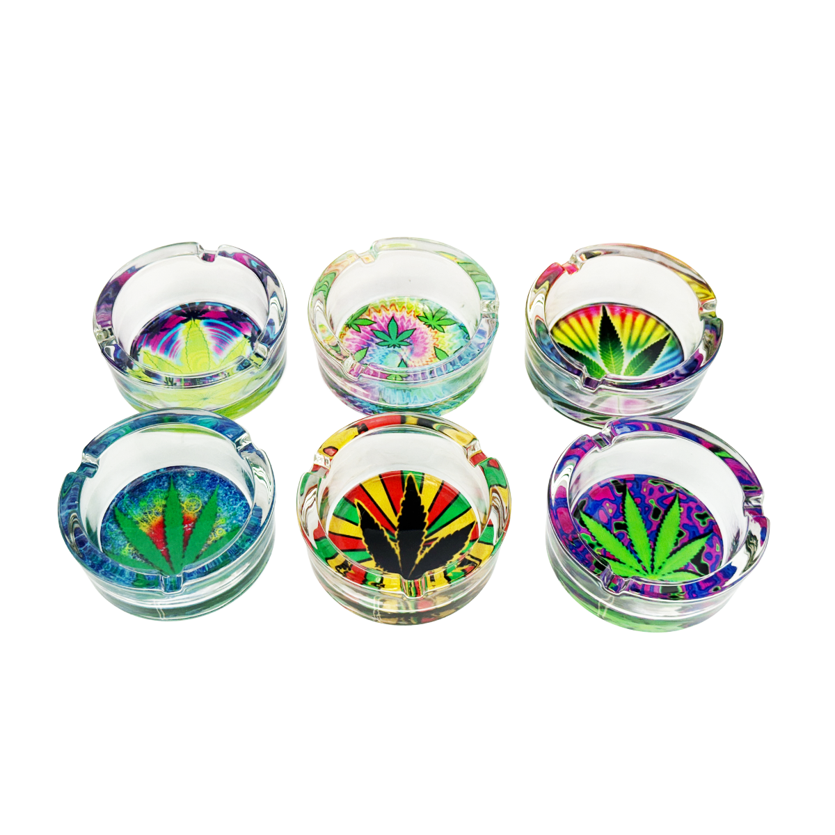 Glass Ashtray Cannabis Leaf Design 6 Pieces per Tray