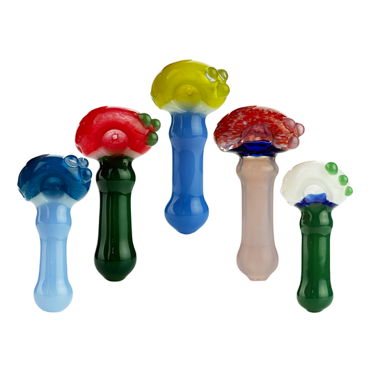 4.5" Color Tube Glass Hand Pipe Spoon with Frit Glass Head