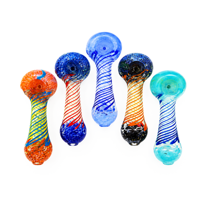 3.5-Inch Silver Fume Glass Spoon Pipe with Spiral Design