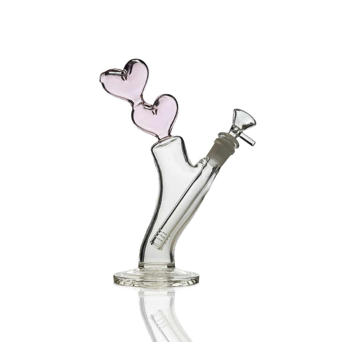 10" Pink Double Heart Straight Water Pipe with 14mm Male Bowl