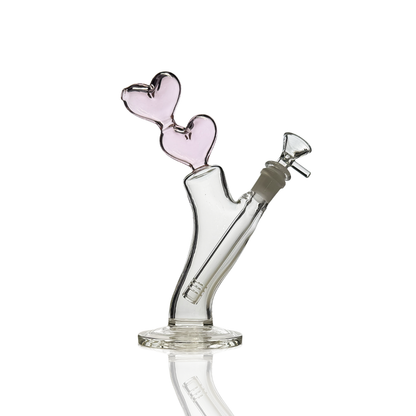 10" Pink Double Heart Straight Water Pipe with 14mm Male Bowl