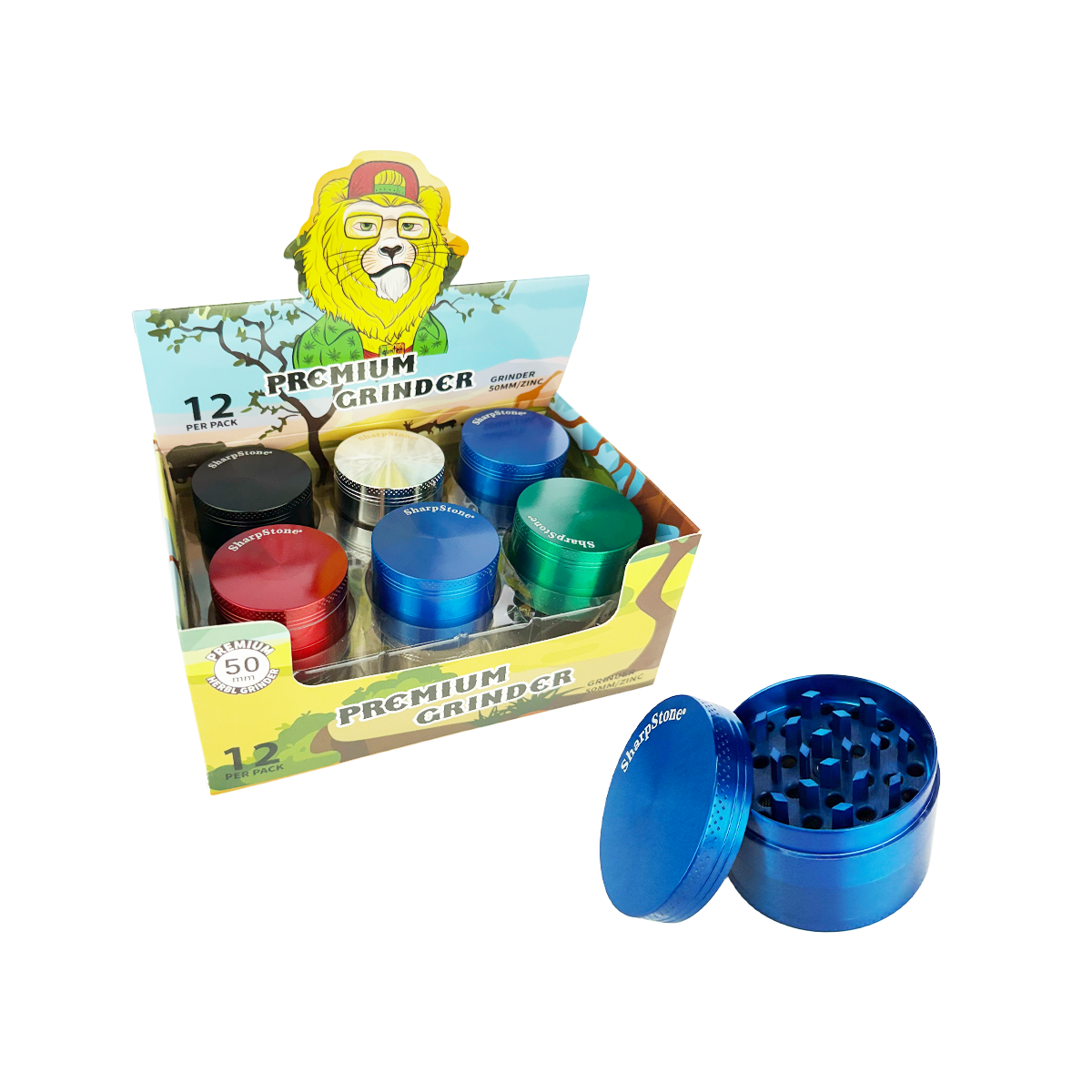 50mm Plain Color Grinder, 4 Parts, 12pcs Display