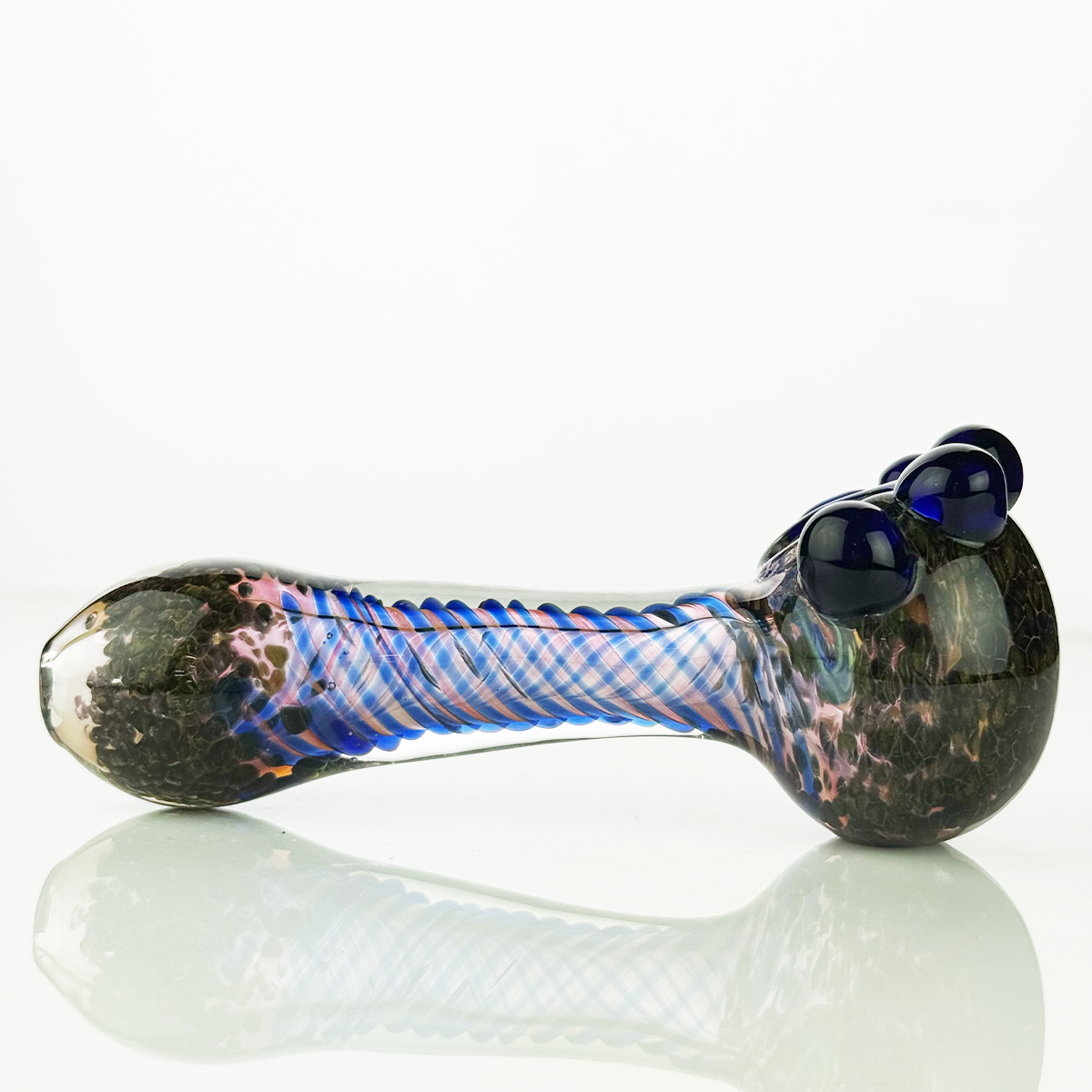 4.5" Hand Pipe Gold Fume Glass with Twisting Art and Color Frit