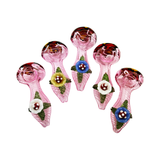 4.5" Flower Hand Pipe Spoon Pink Tube Glass with Swirling Art and Flower Design Head