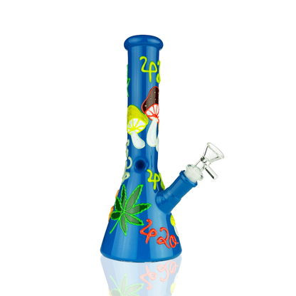 10" 3D Beaker Glow in Dark Water Pipe with 14mm Male Bowl