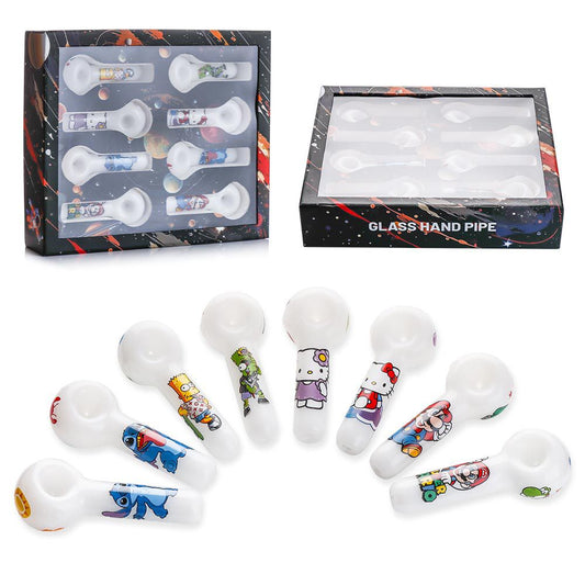 5" Cartoon Sticker Hand Pipe Spoon - 8 Pcs Display