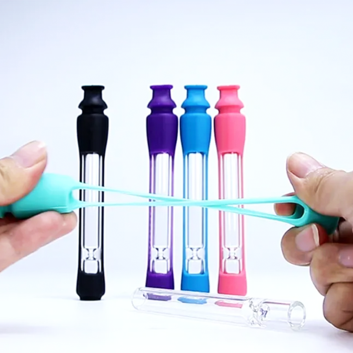 4.5-Inch Silicone & Glass Chillum Hand Pipes, 20-Piece Jar