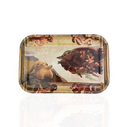 Medium Metal Rolling Tray – Yoda & Pikachu Sistine Design | 7.5" x 11"