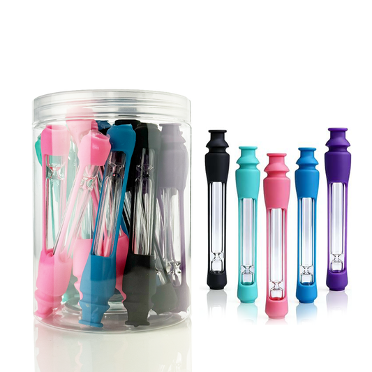 4.5-Inch Silicone & Glass Chillum Hand Pipes, 20-Piece Jar