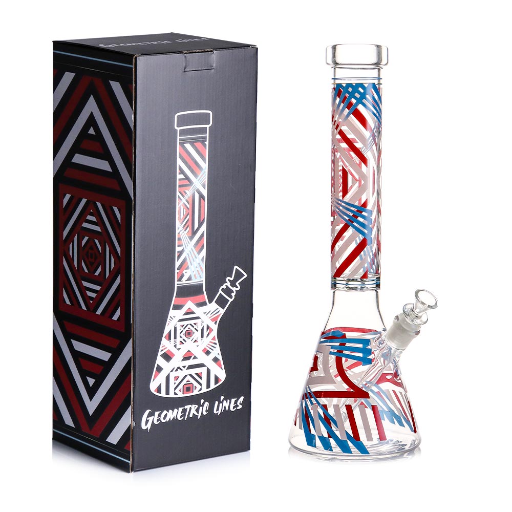 16" Geometric Line Beaker 5mm Glass with 14mm Male Bowl