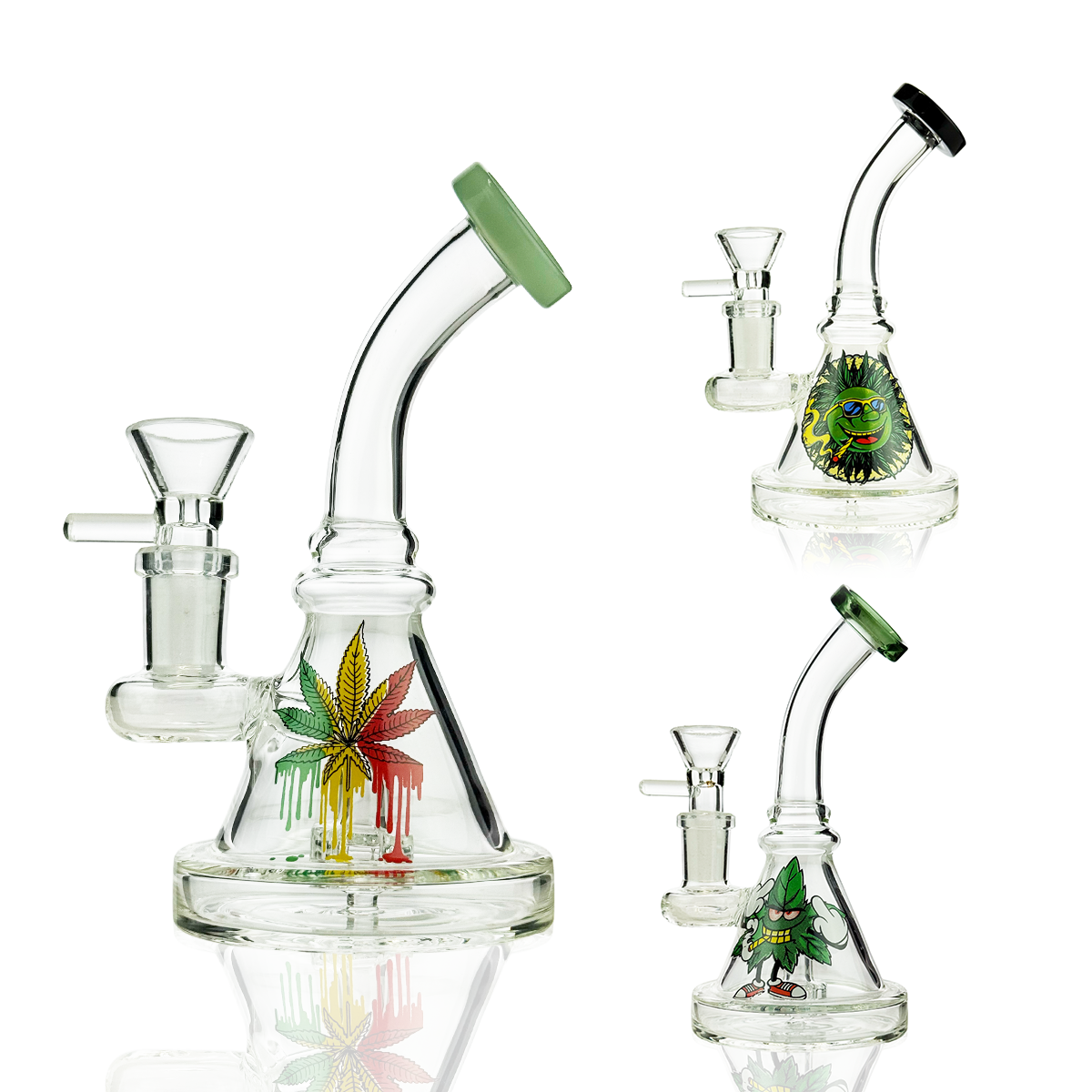 6" Water Pipe Leaf Print 14mm Male Bowl