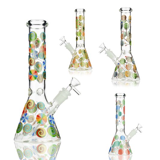 10" Candy Sticker Beaker Glow in The Dark Water Pipe with 14mm Male Bowl