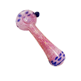 5" Hand Pipe Spoon Pink Frit Bubble Trap wth Blue Dots Designs