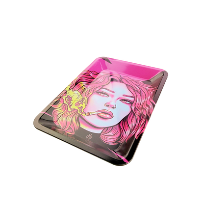 Small Rolling Tray – Pink Girl Smoker Design | 7in x 5in