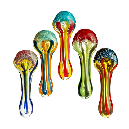 4" Hand Pipe spoon with Fume Glass Frit Head