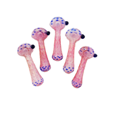 5" Hand Pipe Spoon Pink Frit Bubble Trap wth Blue Dots Designs