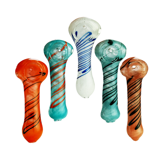 3" Frit Glass Hand Pipe Spoon Spiral Design