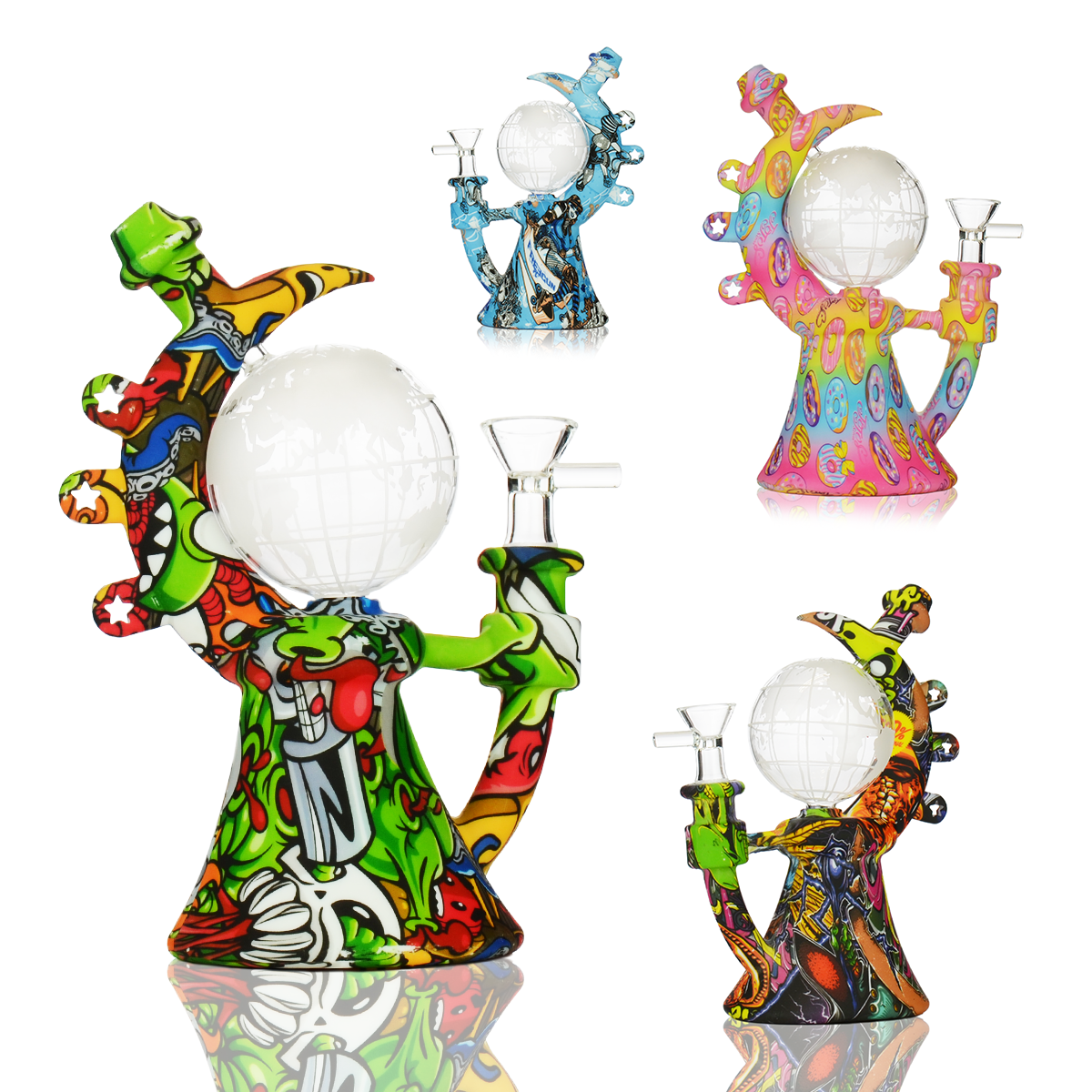 8" Silicone Glass Globe Water Pipe with 14mm Male bowl