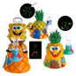 A set of Sponge-themed glass smoking accessories on a white background, including pineapple-shaped holders, a glass bong, a glass pipe, and two circular insets showing glow-in-the-dark designs.