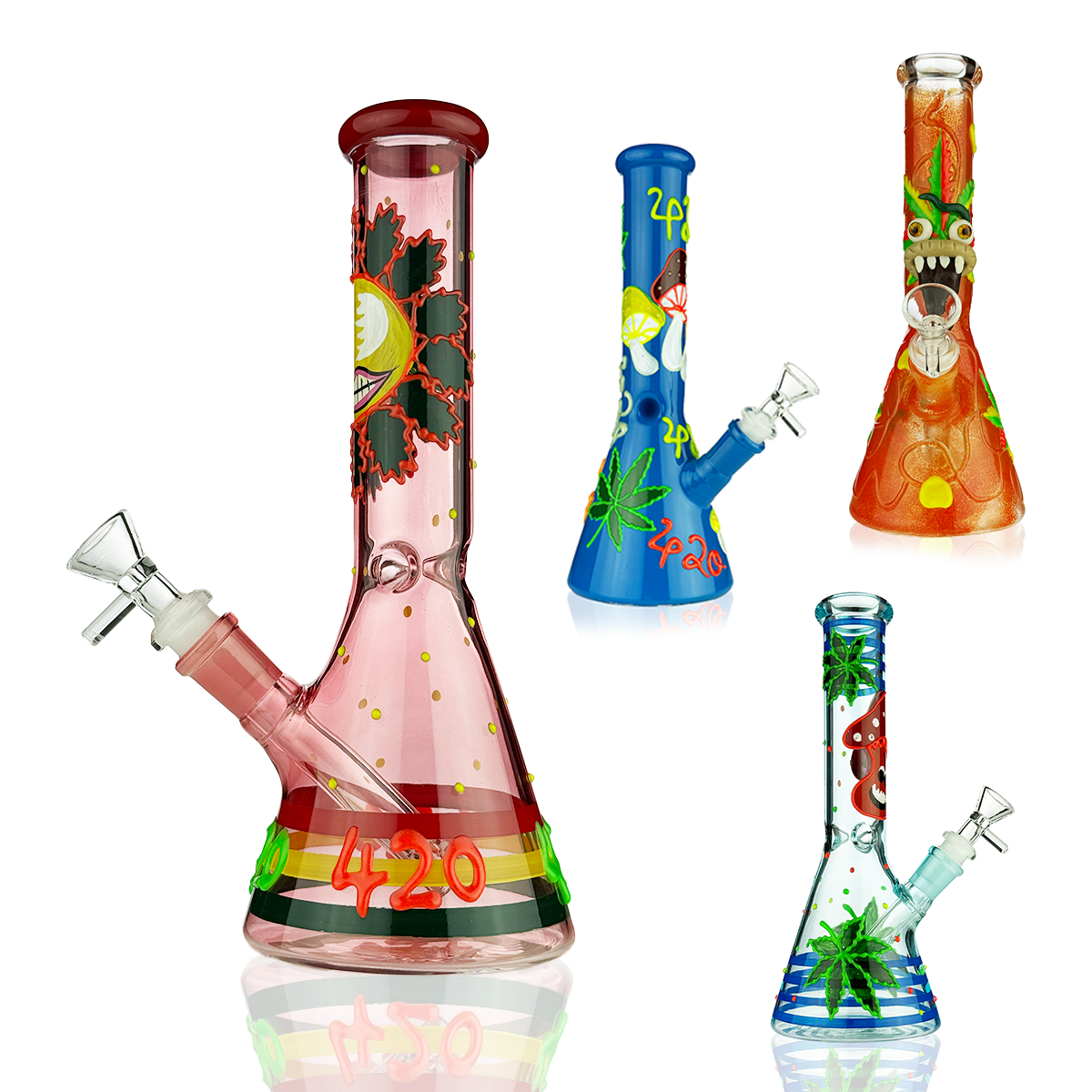 10" 3D Beaker Glow in Dark Water Pipe with 14mm Male Bowl