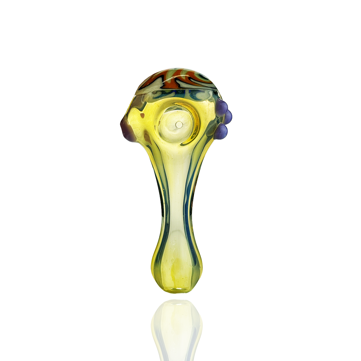 4.5" Silver Fume Glass Hand Pipe Spoon with Wig Wag Head Design