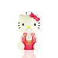 Hello Kitty character-shaped clear liquid pouch with a pink bow and pink body, shown on a white background with a faint reflection below.