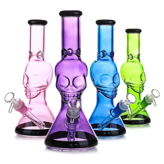 10" Skull Beaker with Color Tube and 14mm Male Bowl
