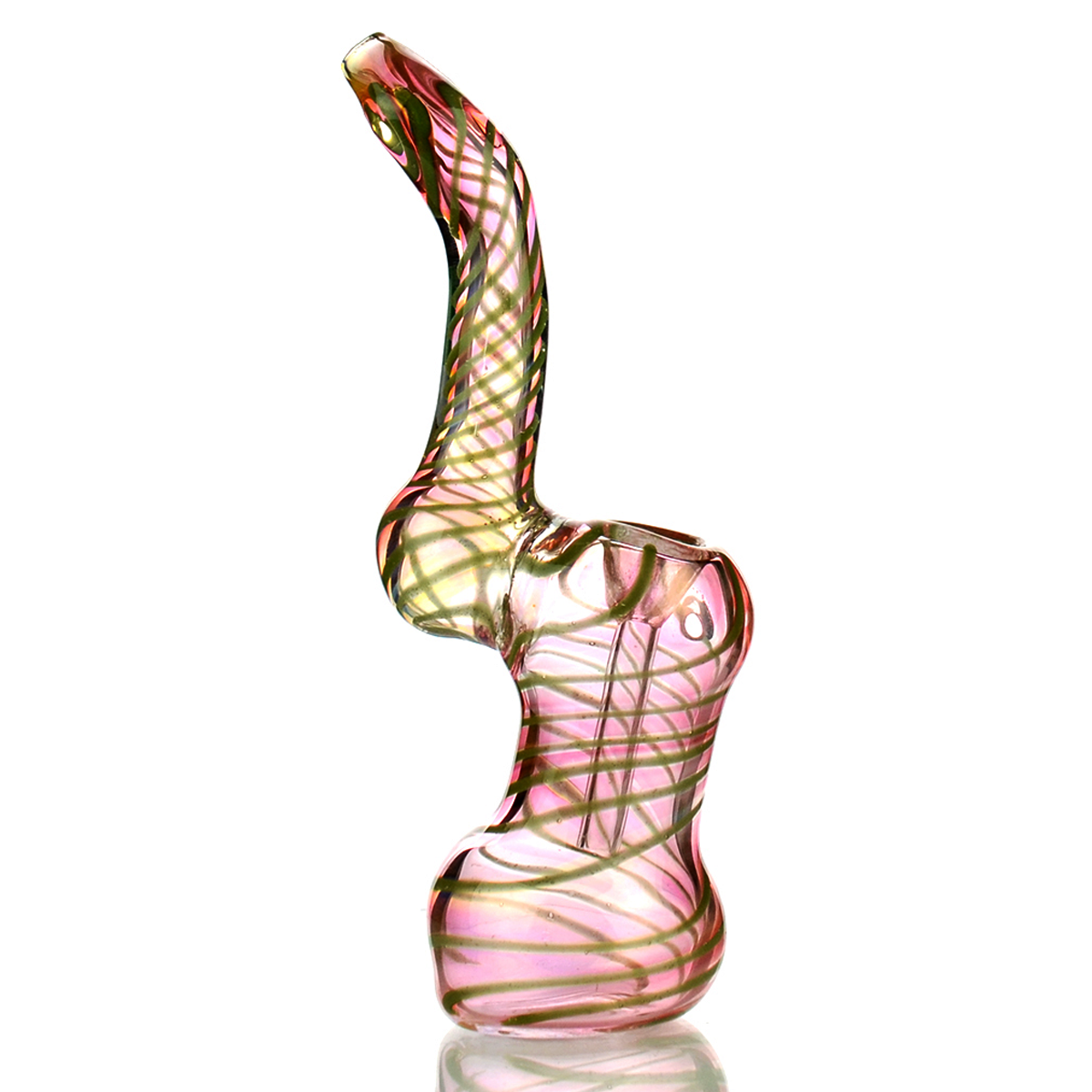 7" Gold Fume Glass Bubbler with Swirling Art